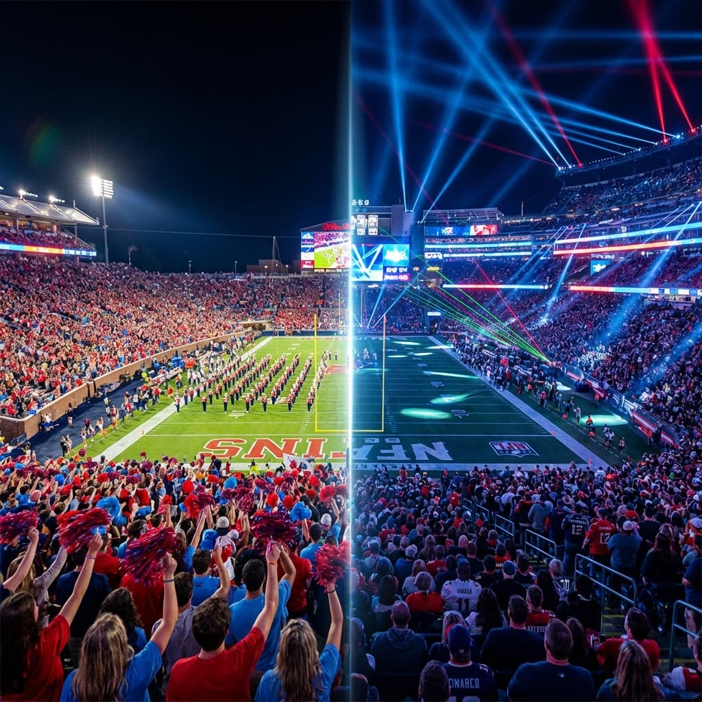 American Football Stadium at Night - College vs NFL Atmosphere